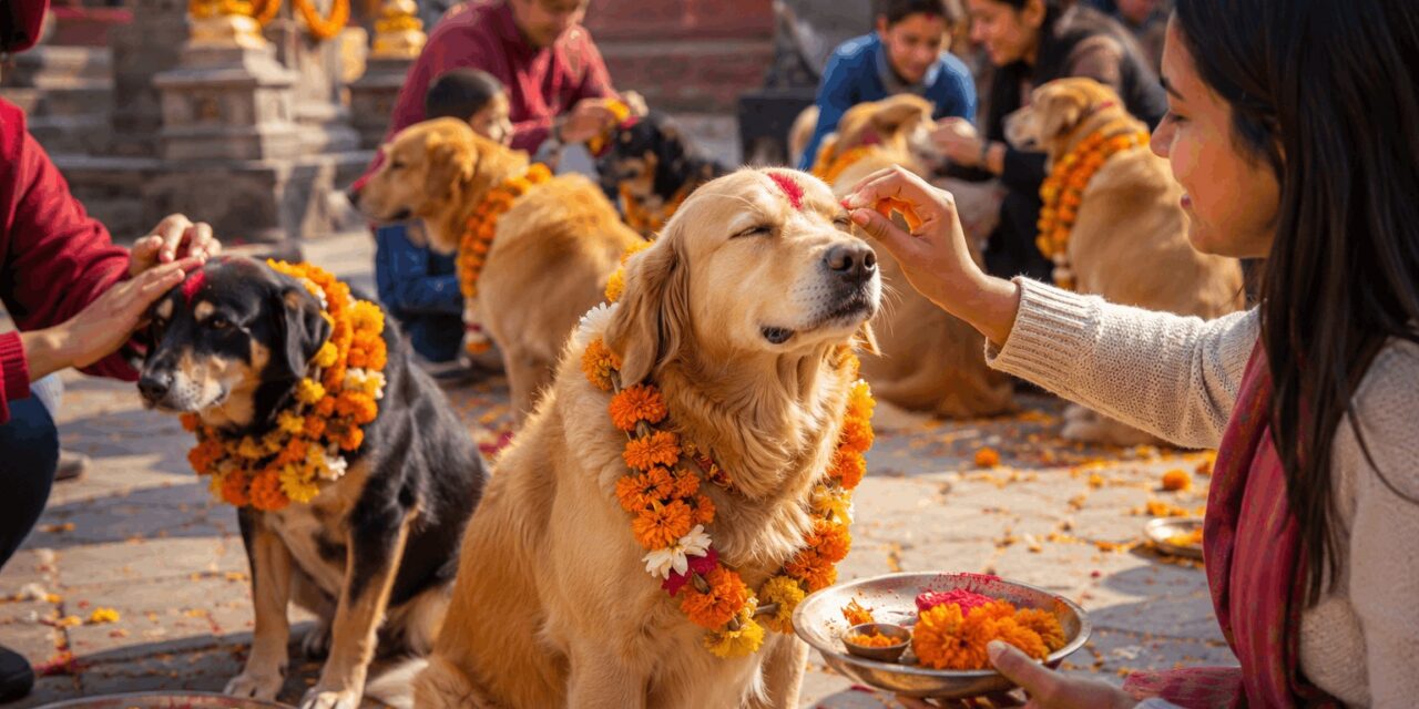 Nepal celebra Kukur Tihar, un festival en honor a los perros